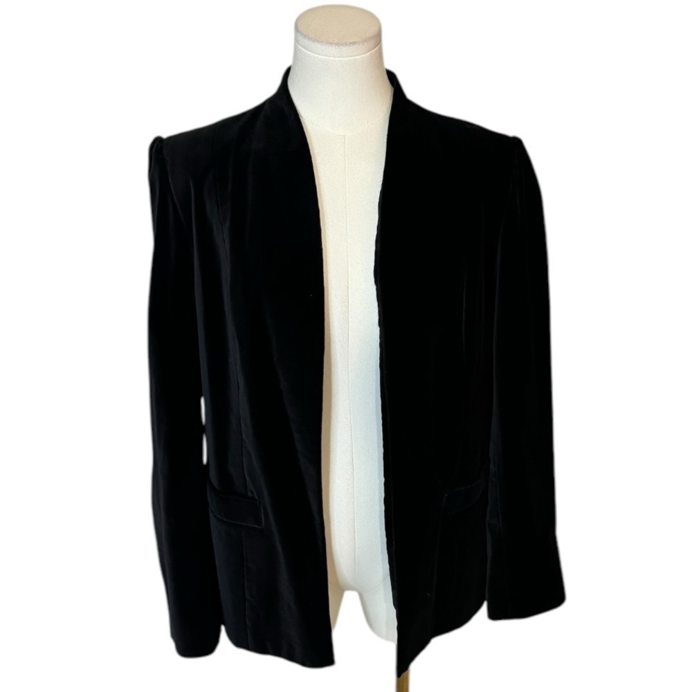 Vintage Emporium‎ Capwell Velvet Velour Jacket Black Open Front Size 14 Winter L